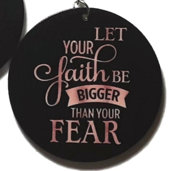 FAITH Bigger Than FEAR Statement Dangle Wood Earrings