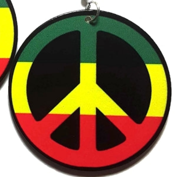 PEACE Rasta GYR Statement Dangle Wood Earrings