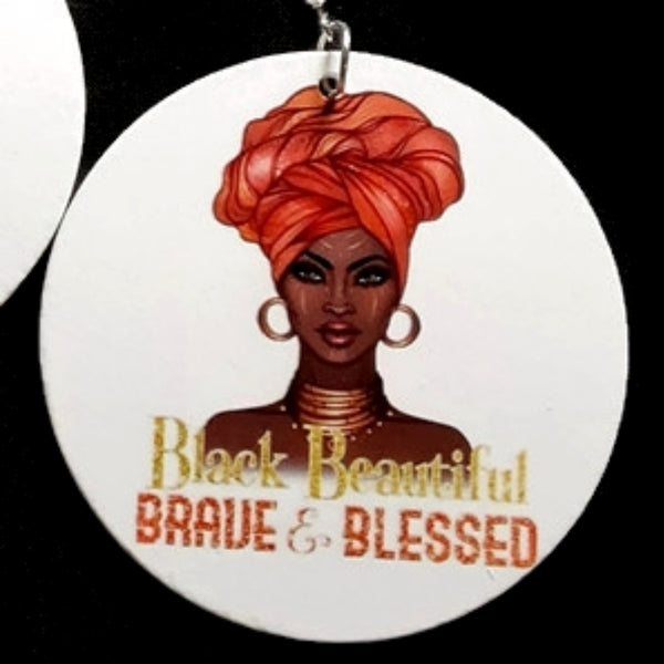 BRAVE and BLESSED Statement Dangle Wood Earrings