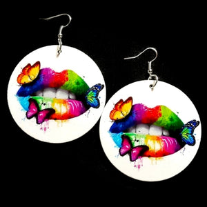 Butterfly Kisses Rainbow Statement Dangle Wood Earrings