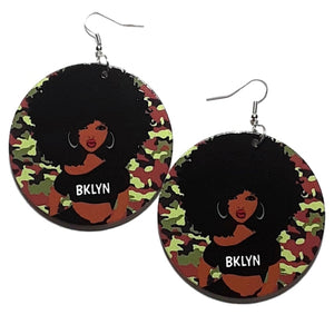 BKLYN Camouflage Statement Dangle Wood Earrings