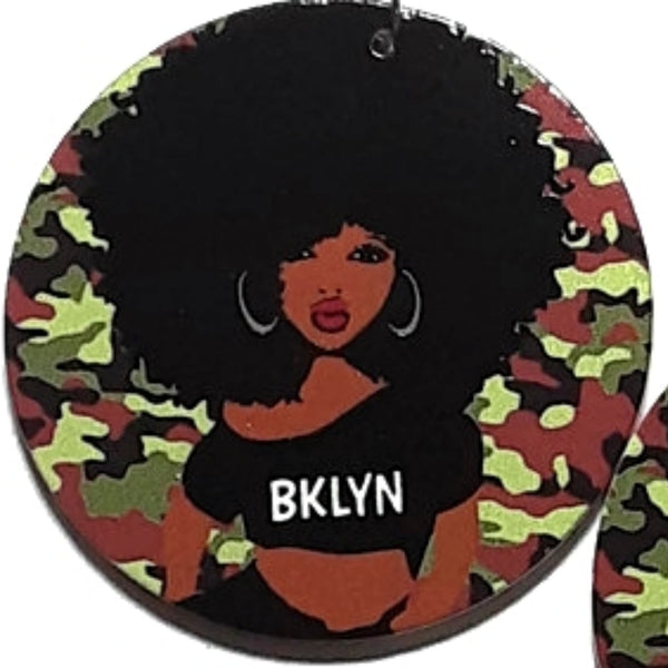 BKLYN Camouflage Statement Dangle Wood Earrings