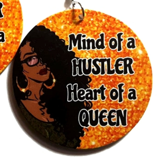 HUSTLER QUEEN Statement Dangle Wood Earrings