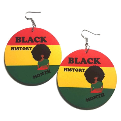 Black History Month RYG Statement Dangle Wood Earrings