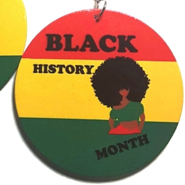 Black History Month RYG Statement Dangle Wood Earrings