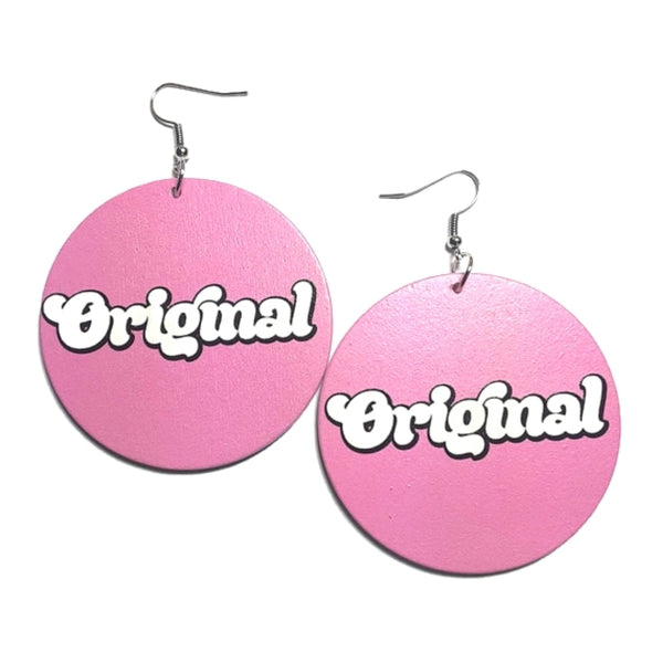 Original Pink Statement Dangle Wood Earrings