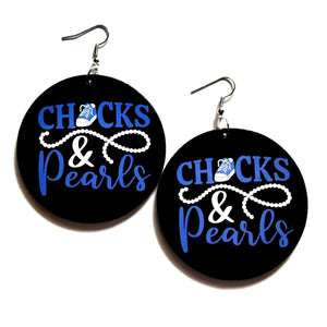 Blue CHUCKS and PEARLS Statement Dangle Wood Earrings