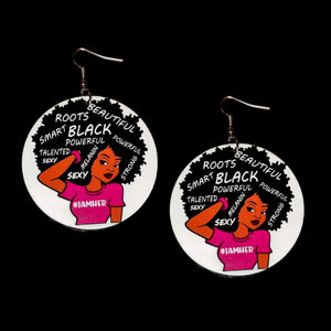 I AM HER Hashtag Statement Dangle Wood Earrings