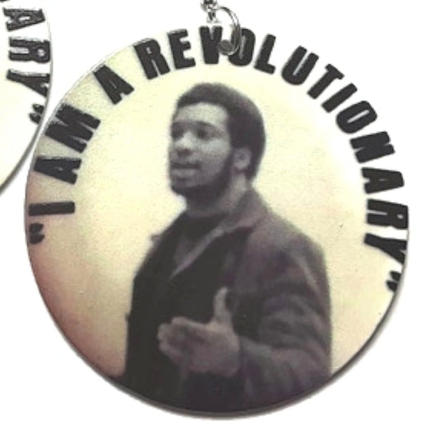 Vintage Fred Hampton I Am A Revolutionary Statement Dangle Wood Earrings