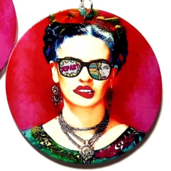 Frida Kahlo The Pop Artist Red Statement Dangle Wood Earrings