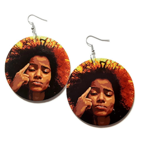 Queen Knowledge Is Wisdom Statement Dangle Wood Earrings