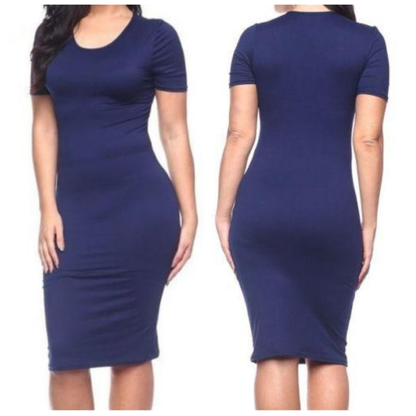 Women Plus Red Navy Blue Basic Bodycon Casual Activewear Short Sleeve Dress | 2 Dresses