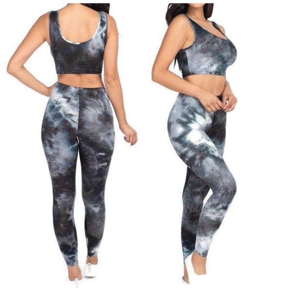 Women Tie Dye Basic Casual Activewear Yoga Legging Sportswear| 2 Tops 2 Leggings