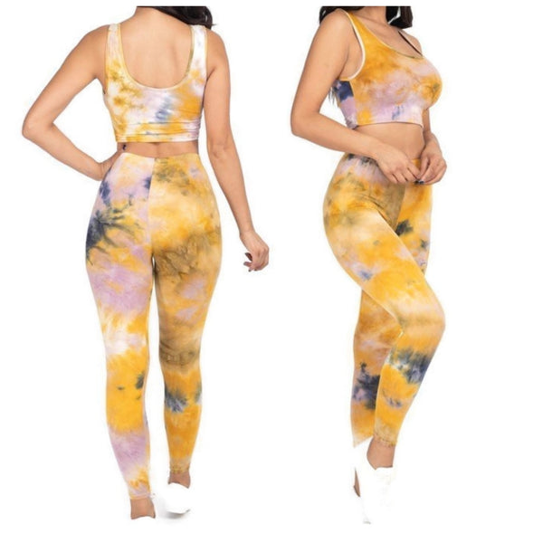 Women Tie Dye Basic Casual Activewear Yoga Legging Sportswear| 2 Tops 2 Leggings