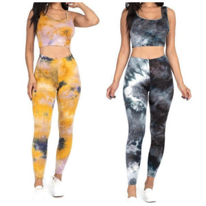 Women Tie Dye Basic Casual Activewear Yoga Legging Sportswear| 2 Tops 2 Leggings