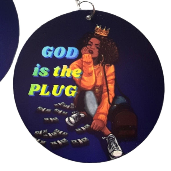 GOD Is The PLUG Statement Dangle Wood Earrings