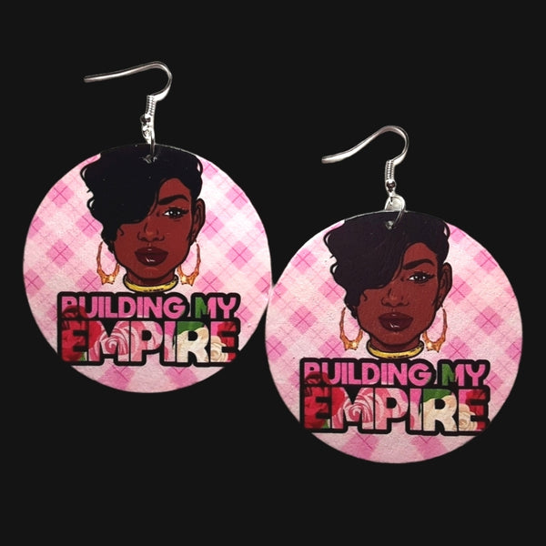 Building My Empire Pink Argyle Statement Dangle Wood Earrings