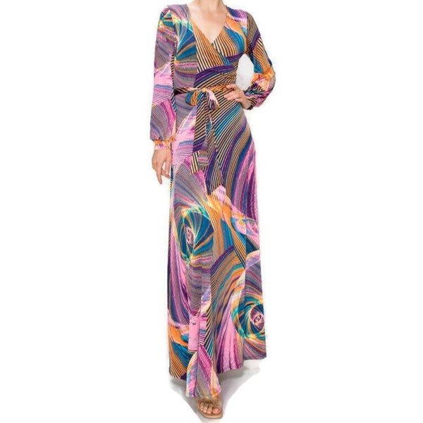 Purple Elegance Bell Long Sleeve Modest Maxi Dress