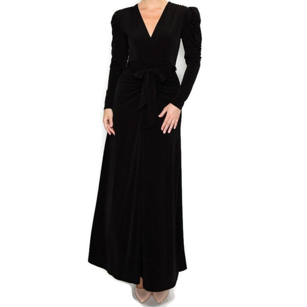 Vintage Victorian Black V-neck Long Sleeve Evening Formal Maxi Dress