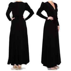 Vintage Victorian Black V-neck Long Sleeve Evening Formal Maxi Dress