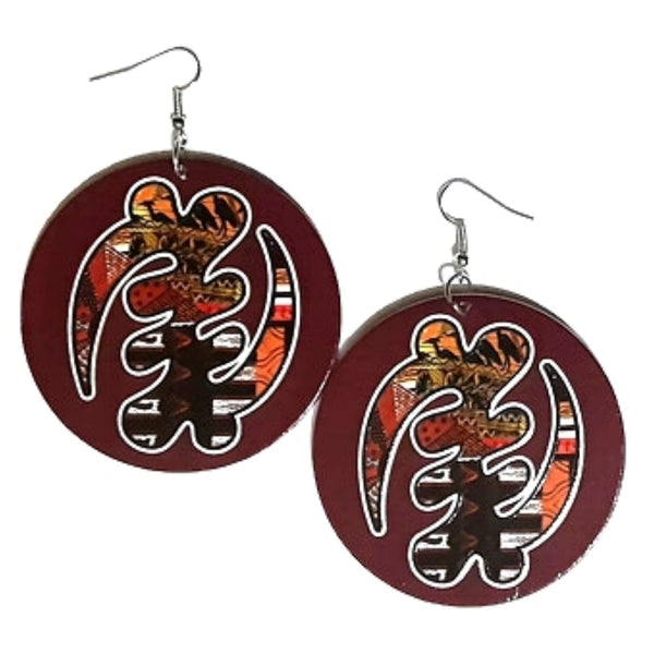 GYE NYAME Adinkra Symbol Statement Dangle Wood Earrings