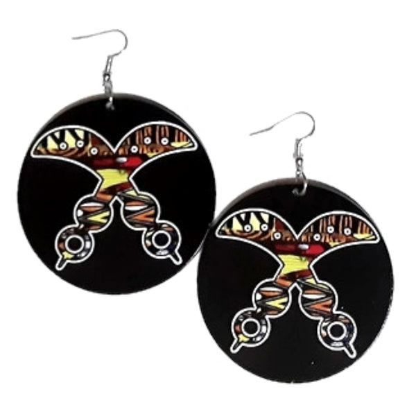 AKOFENA Adinkra Symbol Statement Dangle Wood Earrings