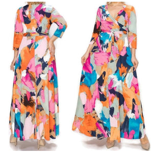 Draped in Colors Faux Wrap Maxi Plussize Dress