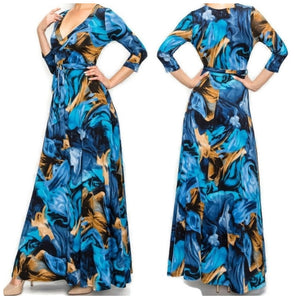 Blue Flame Faux Wrap Maxi Dress