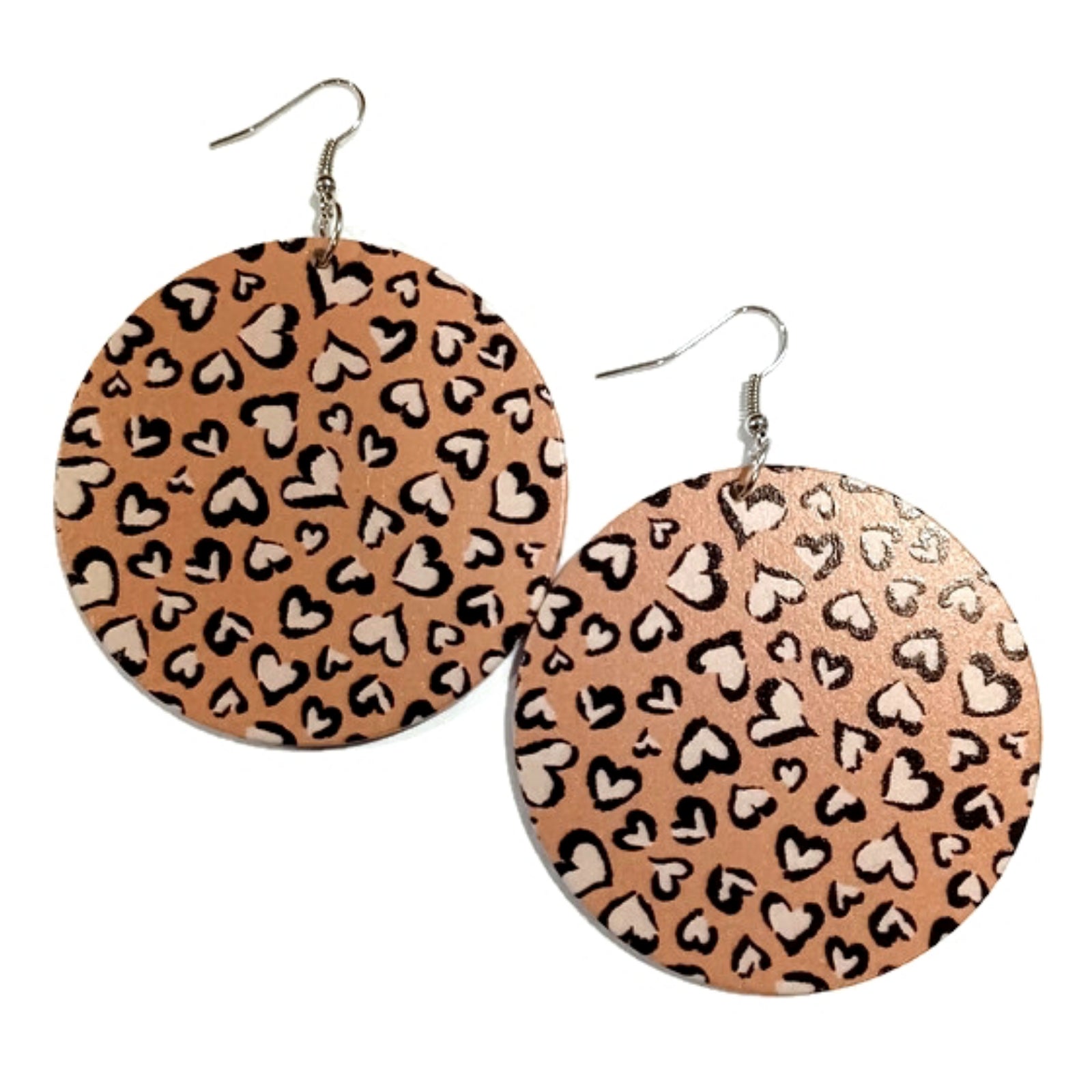 Leopard Hearts Statement Dangle Wood Earrings