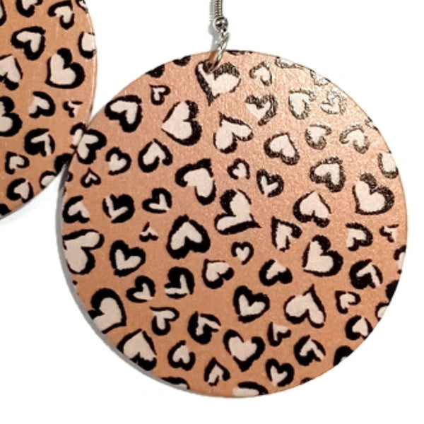 Leopard Hearts Statement Dangle Wood Earrings