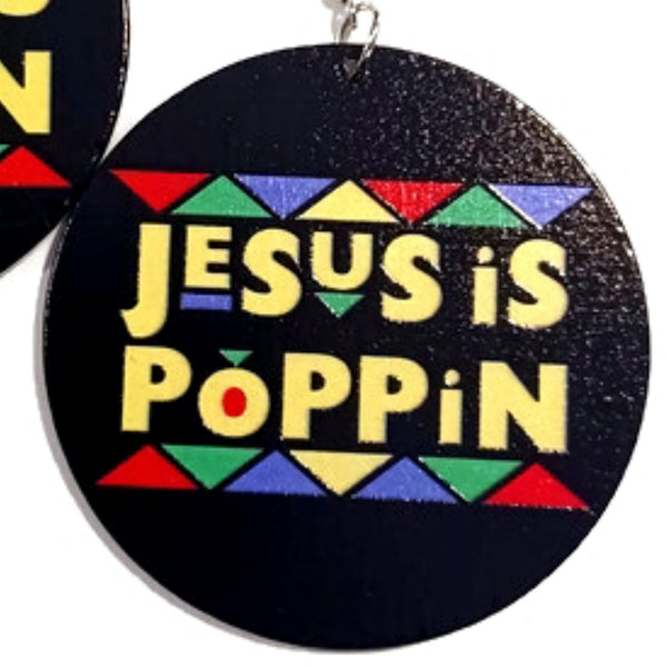 Jesus is Poppin in Colors Statement Dangle Wood Earrings