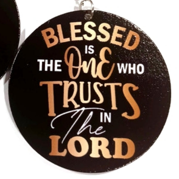 Blessed One Trusts the Lord Statement Dangle Wood Earrings