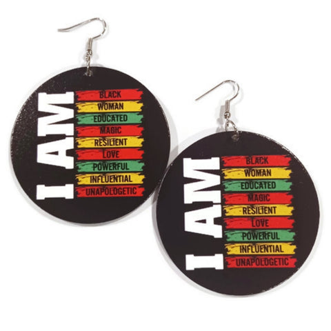 I AM Woman Love Powerful Statement Dangle Wood Earrings