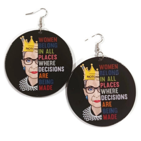 Notorious RBG Women in All Places Statement Dangle Wood Earrings