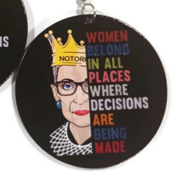 Notorious RBG Women in All Places Statement Dangle Wood Earrings