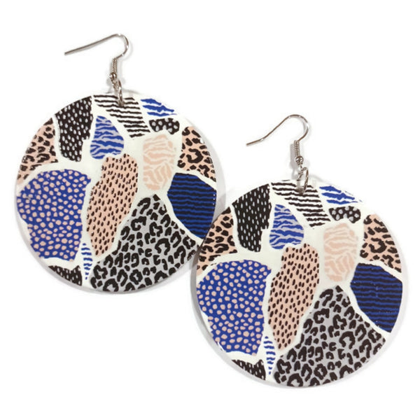 Heart Animal Print Statement Dangle Wood Earrings