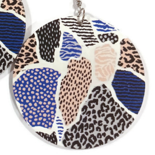 Heart Animal Print Statement Dangle Wood Earrings