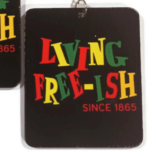 Living Freeish Since 1865 Rectangle Statement Dangle Wood Earrings