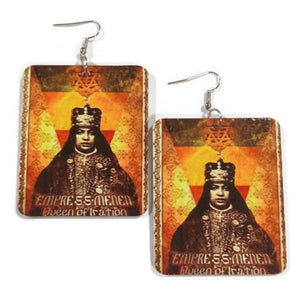 Empress Menen Queen of Iration Rectangle Statement Dangle Wood Earrings