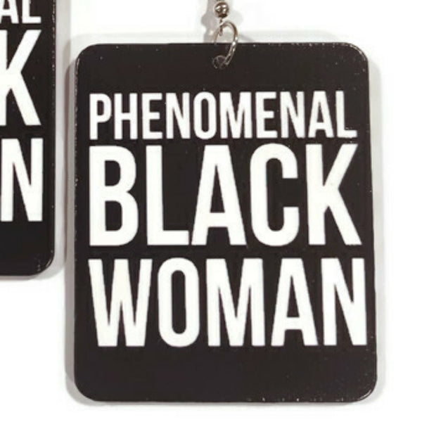 Phenomenal Black Woman Rectangle Statement Dangle Wood Earrings