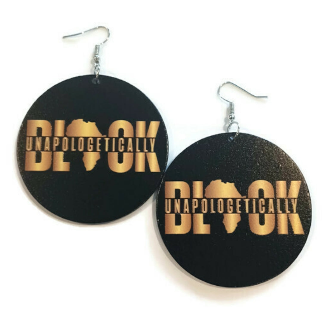 Unapologetically Black Africa Gold Statement Dangle Wood Earrings