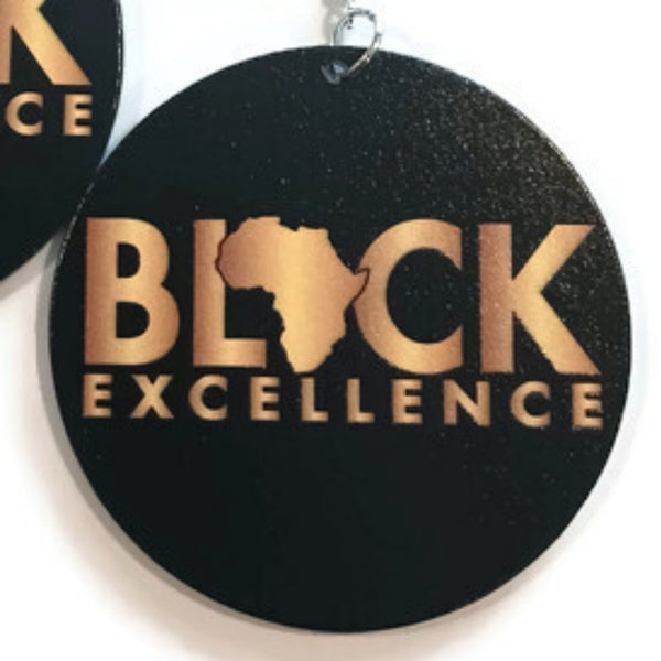 Black Excellence Gold Statement Dangle Wood Earrings