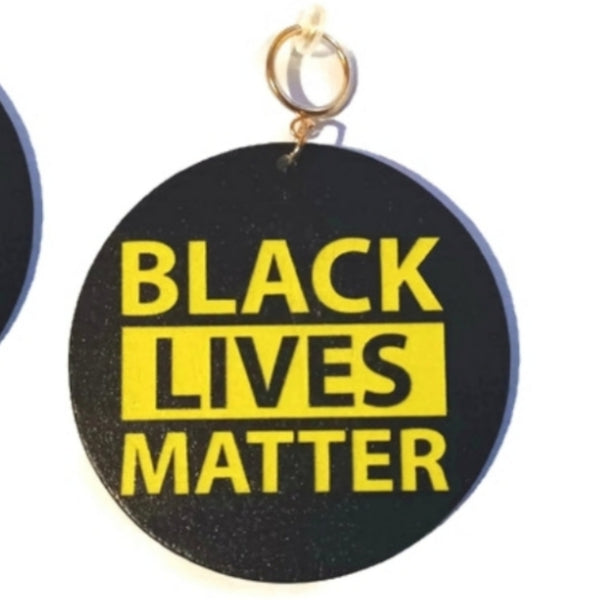 BLACK LIVES MATTER Yellow Statement Dangle Wood Clip On Earrings