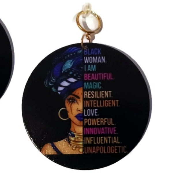 Black Woman Unapologetic  Statement Dangle Wood Clip On Earrings