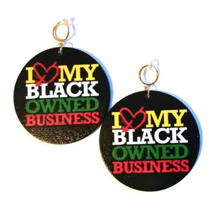 I Love My Black Owned Business Statement Dangle Wood Clip On Earrings