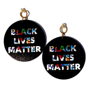 BLACK LIVES MATTER In Paint Statement Dangle Wood Clip On Earrings