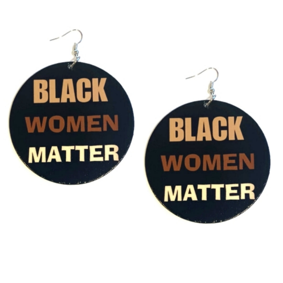 Black Women Matter Statement Dangle Wood Earrings