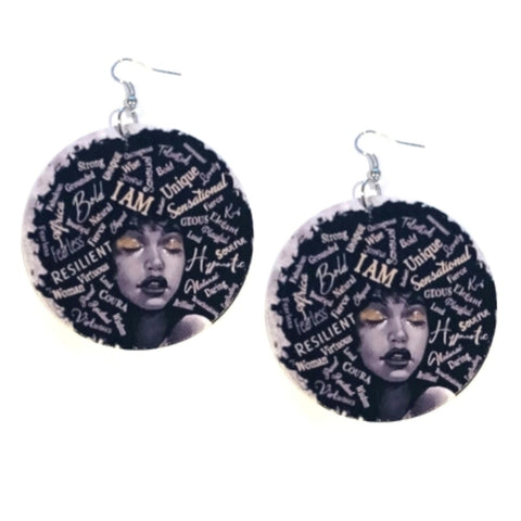 I AM Unique Virtuous Woman Statement Dangle Wood Earrings