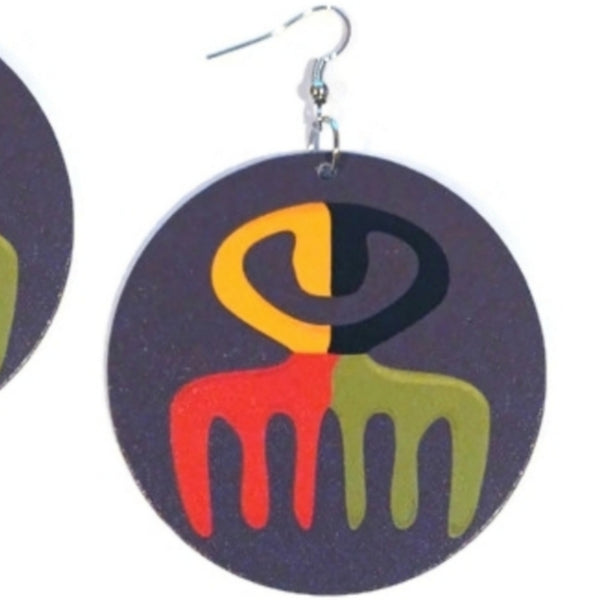 DUAFE Adinkra Symbol Statement Dangle Wood Earrings