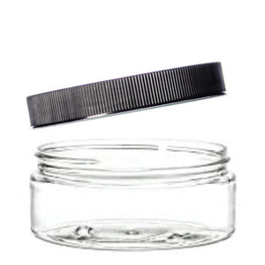 8oz Clear PET Low Profile Plastic Jars with 89/400 Black Silver Lined Jar Caps